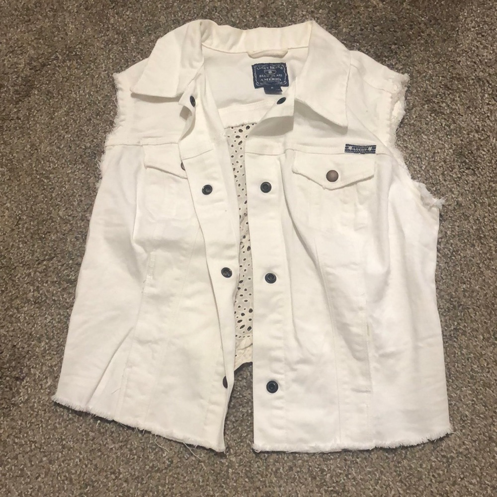 Lucky brand white jean jacket with design on back